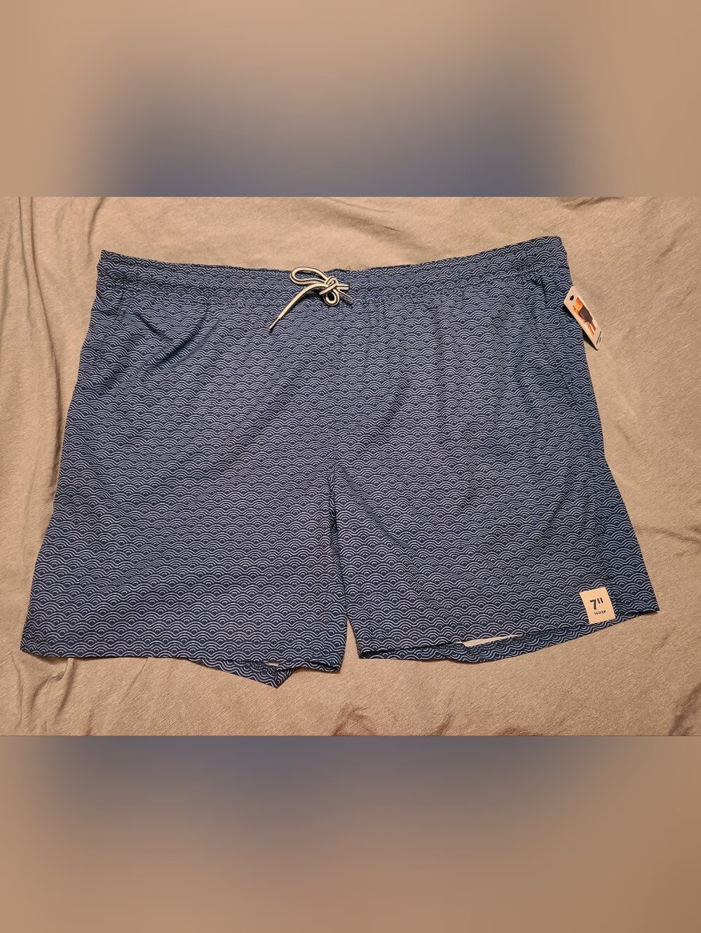 Mens 3X 48-50 George Navy Wave-Pattern Swim Trunks 7" Inseam